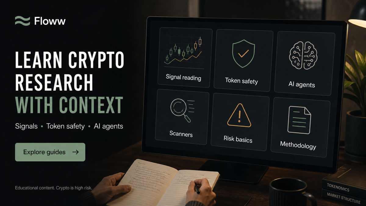 Floww learning hub guide tiles for crypto scanners and token safety