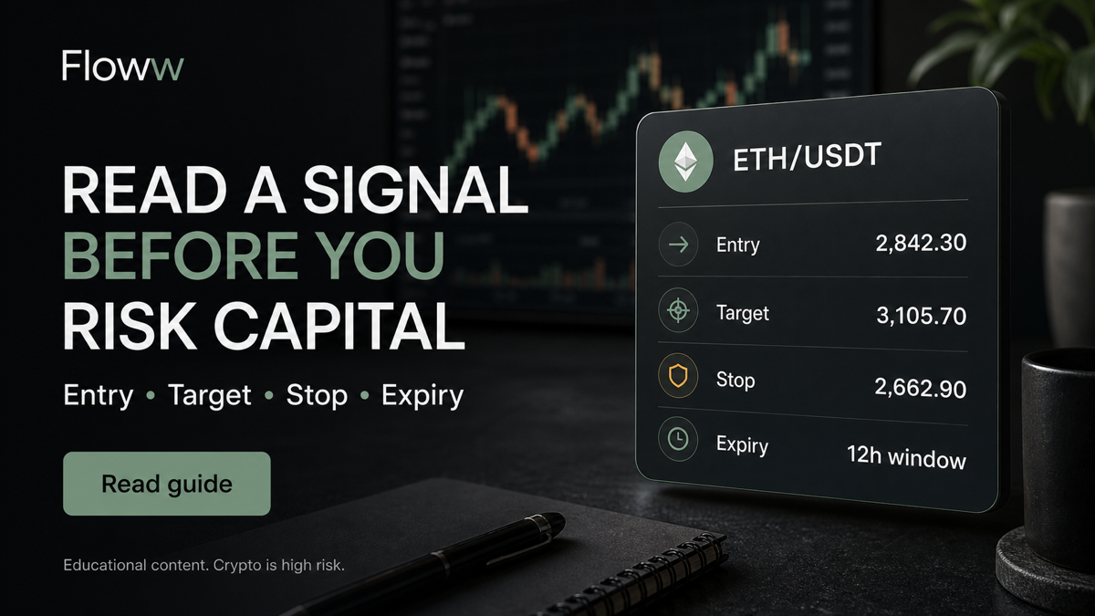 Floww guide showing how to read crypto trading signals